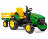 Das Elektrofahrzeug Peg Perego John Deere RC Tractor aus unserem Babyfachmarkt, Frontansicht, gelb und grün, 12V