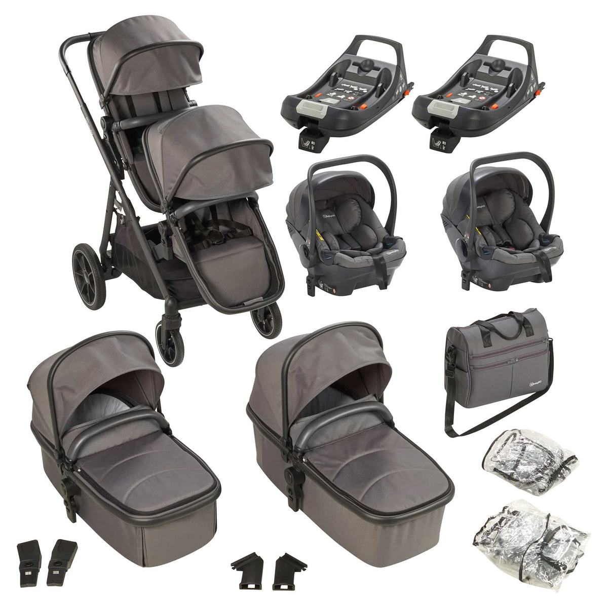 babyGO Duo DuoUltra 14in1 Geschwister Zwillingswagen