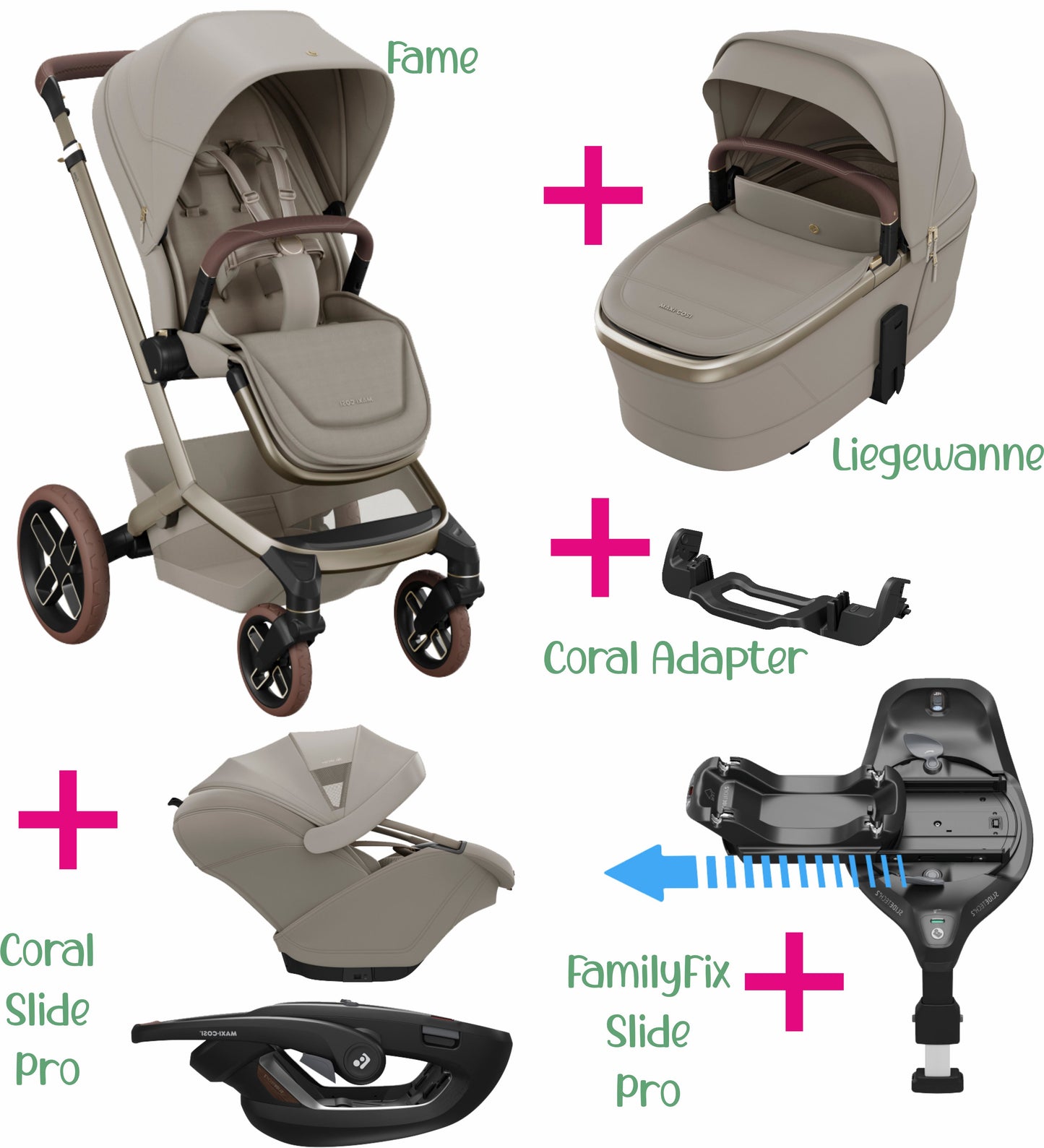 Maxi-Cosi Set 6 in 1 Bundle | Fame + Buggysitz + Coral Slide Pro + FamilyFix Slide Pro + Adapter