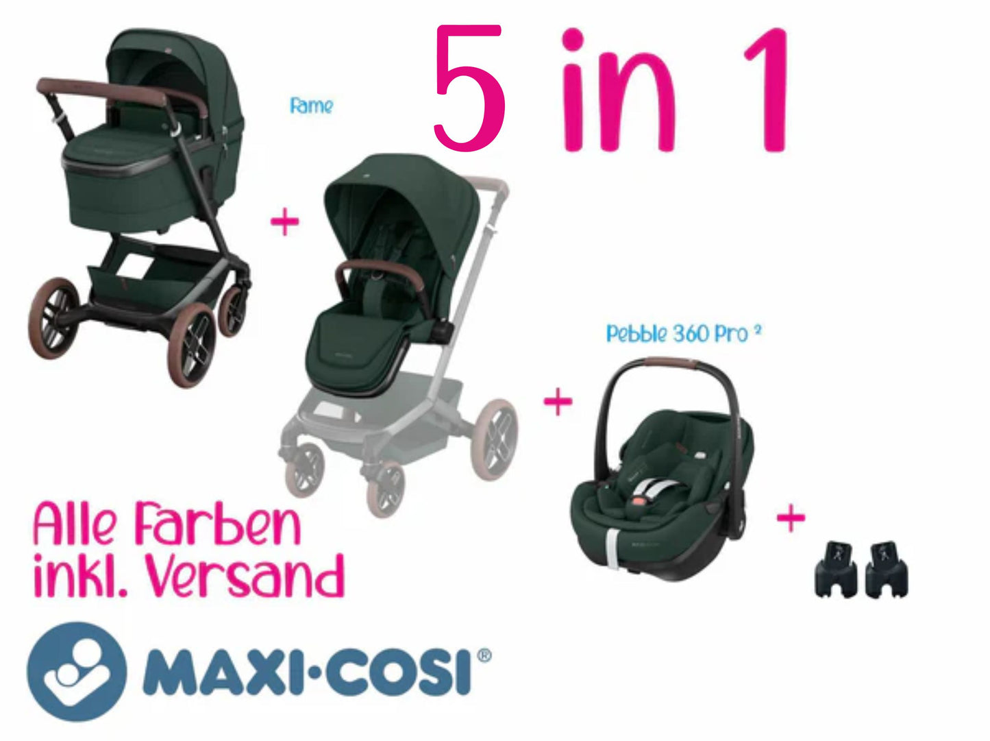 Maxi-Cosi Set 5 in 1 Bundle | Fame + Buggysitz + Pebble 360 Pro2 +  Adapter