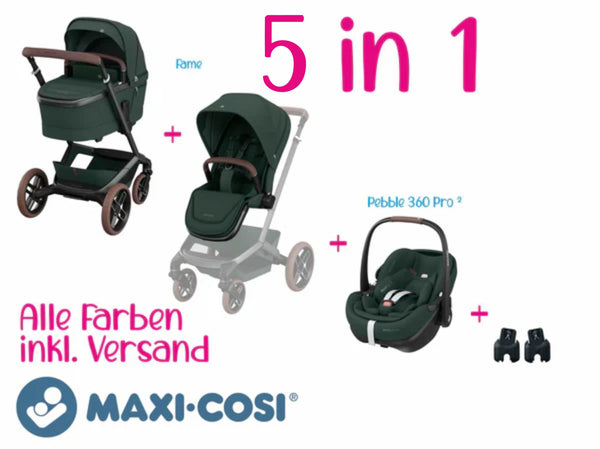 Maxi-Cosi Set 5 in 1 Bundle | Fame + Buggysitz + Pebble 360 Pro2 +  Adapter