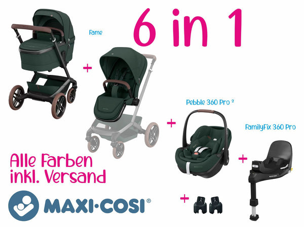 Maxi-Cosi Set 6 in 1 Bundle | Fame + Buggysitz + Pebble 360 Pro2 + FamilyFix 360 Pro +  Adapter