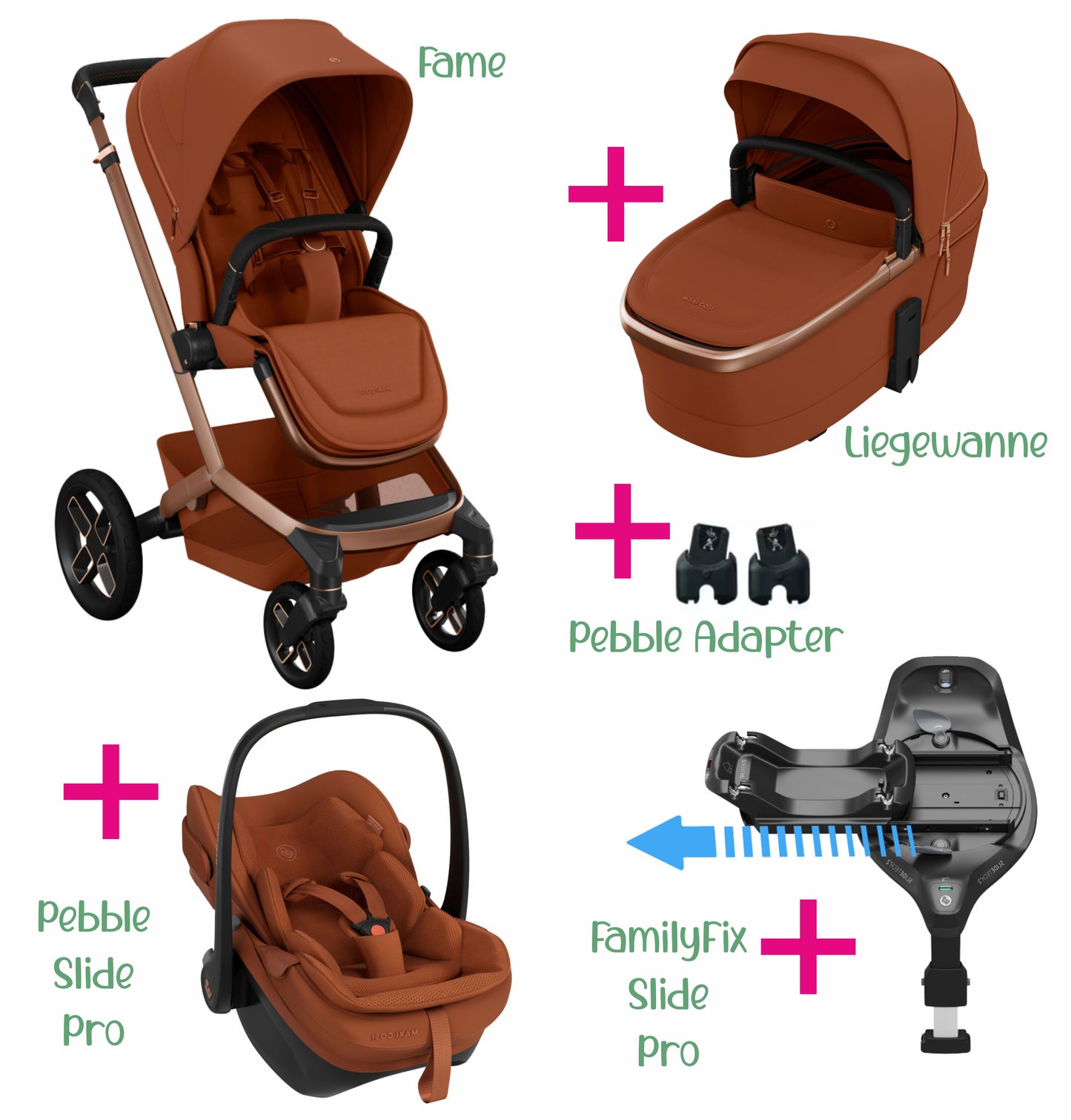 Maxi-Cosi Set 6 in 1 Bundle | Fame + Buggysitz + Pebble Slide Pro + FamilyFix Slide Pro + Adapter