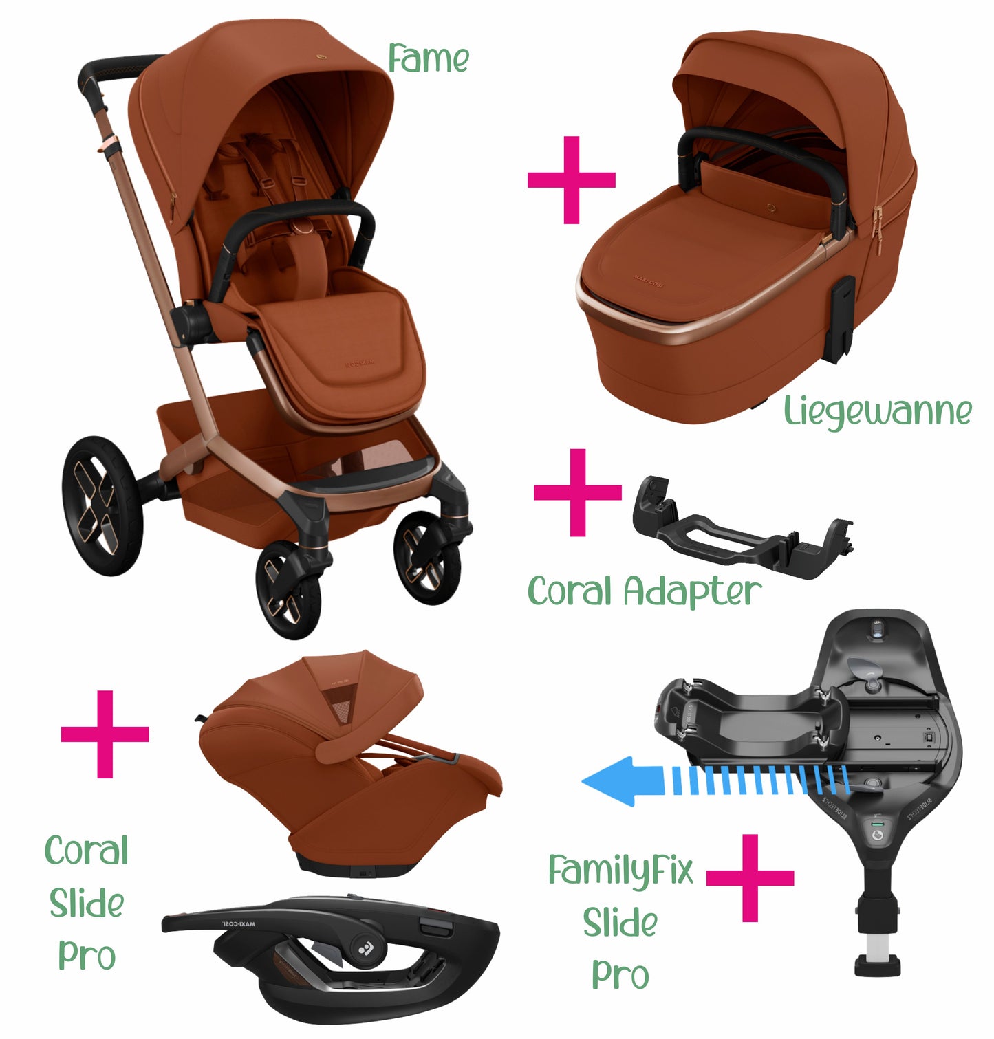 Maxi-Cosi Set 6 in 1 Bundle | Fame + Buggysitz + Coral Slide Pro + FamilyFix Slide Pro + Adapter