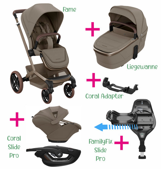 Maxi-Cosi Set 6 in 1 Bundle | Fame + Buggysitz + Coral Slide Pro + FamilyFix Slide Pro + Adapter