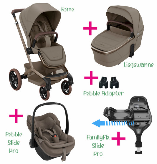 Maxi-Cosi Set 6 in 1 Bundle | Fame + Buggysitz + Pebble Slide Pro + FamilyFix Slide Pro + Adapter