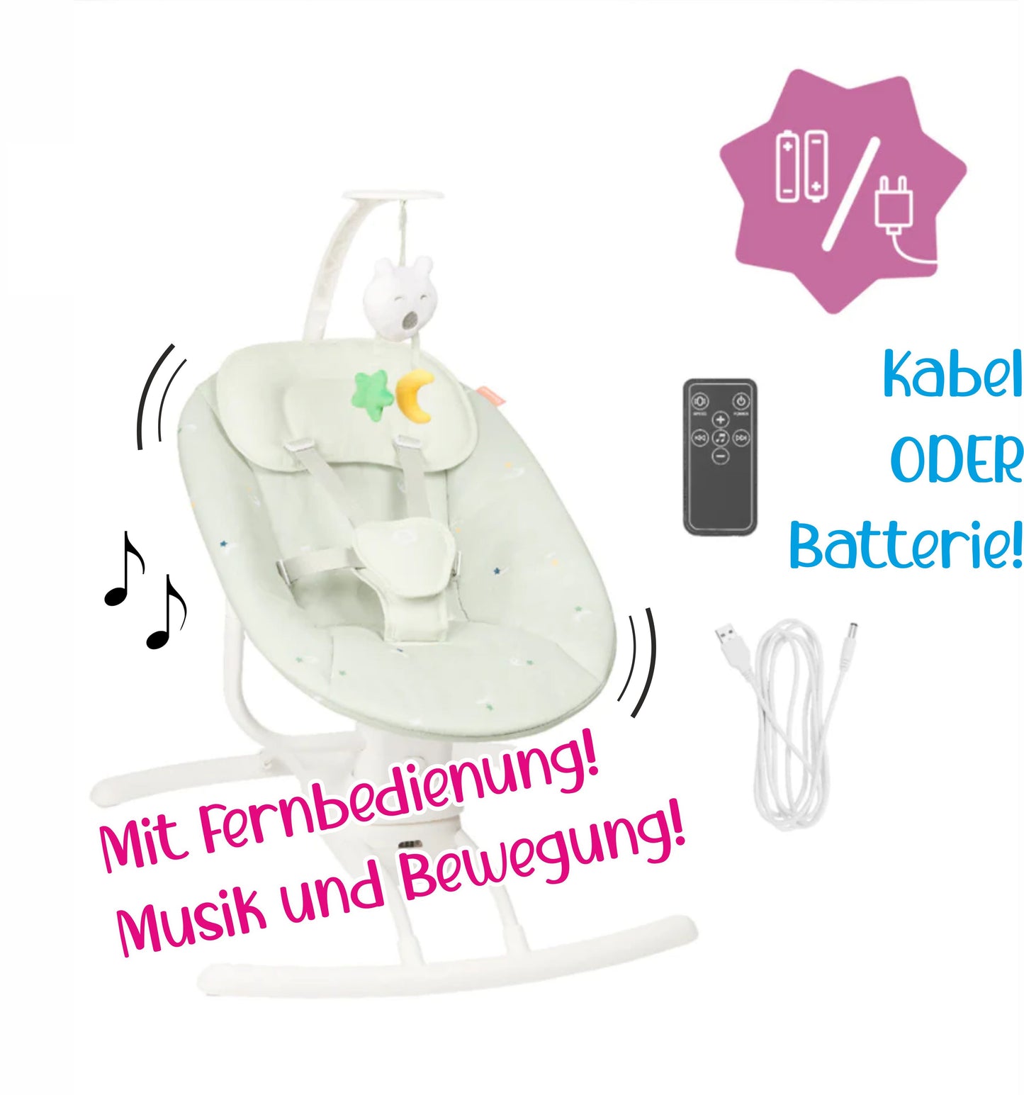 Mit Fernbedienung! Babymoov Wippe/Schaukel/Wiege ferngesteuert Badabulle